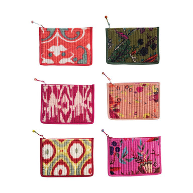 Quilted Cotton Velvet Zip Pouch - 8" x 6"