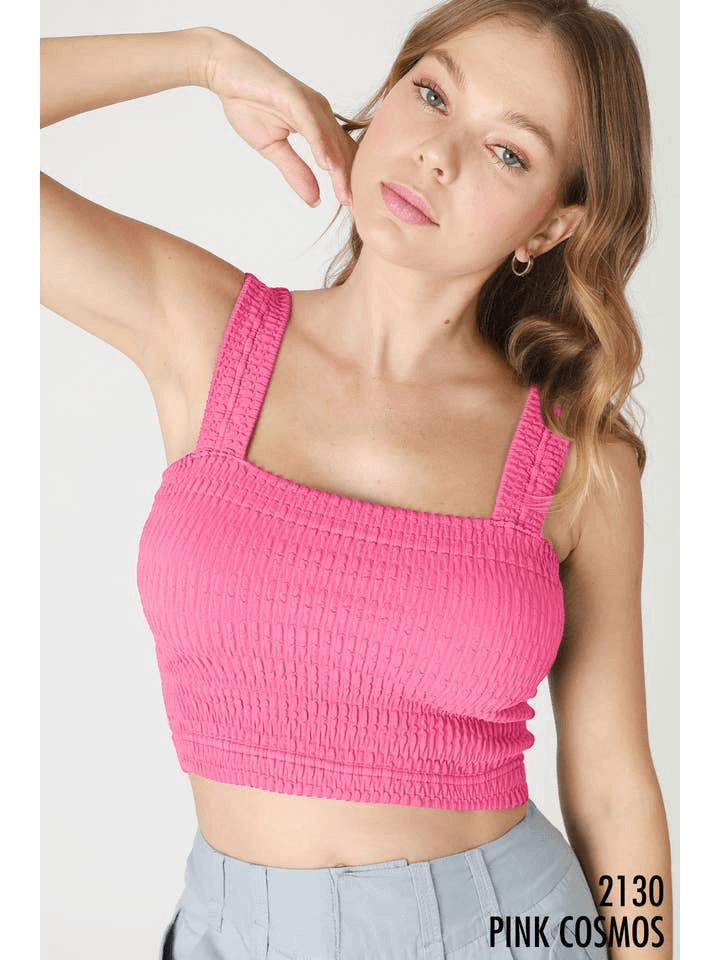 Pink Cosmos Shirred Square Neck Crop Top