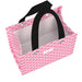 Pink checkered bag with a black strap on a white background