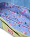 Colorful fabric with floral and horse pattern on a blue background