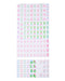 Sheet of decorative stickers with various designs on a white background
