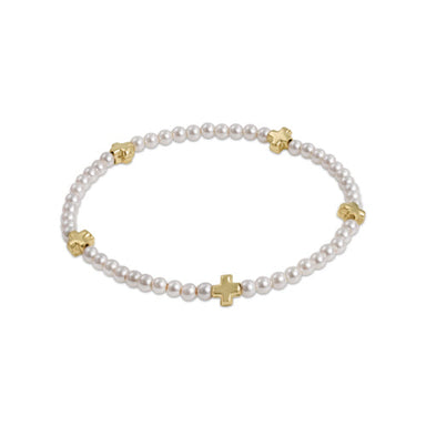 ENewton 3mm Pearl Gold Signature Cross Bracelet