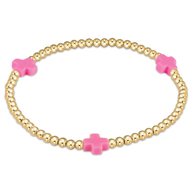 ENewton 2mm Gold Signature Cross Bright Pink Bracelet