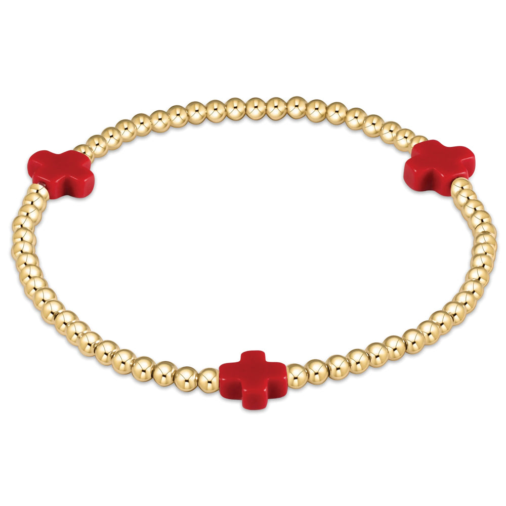 ENewton 2mm Red Signature Gold Cross Bracelet