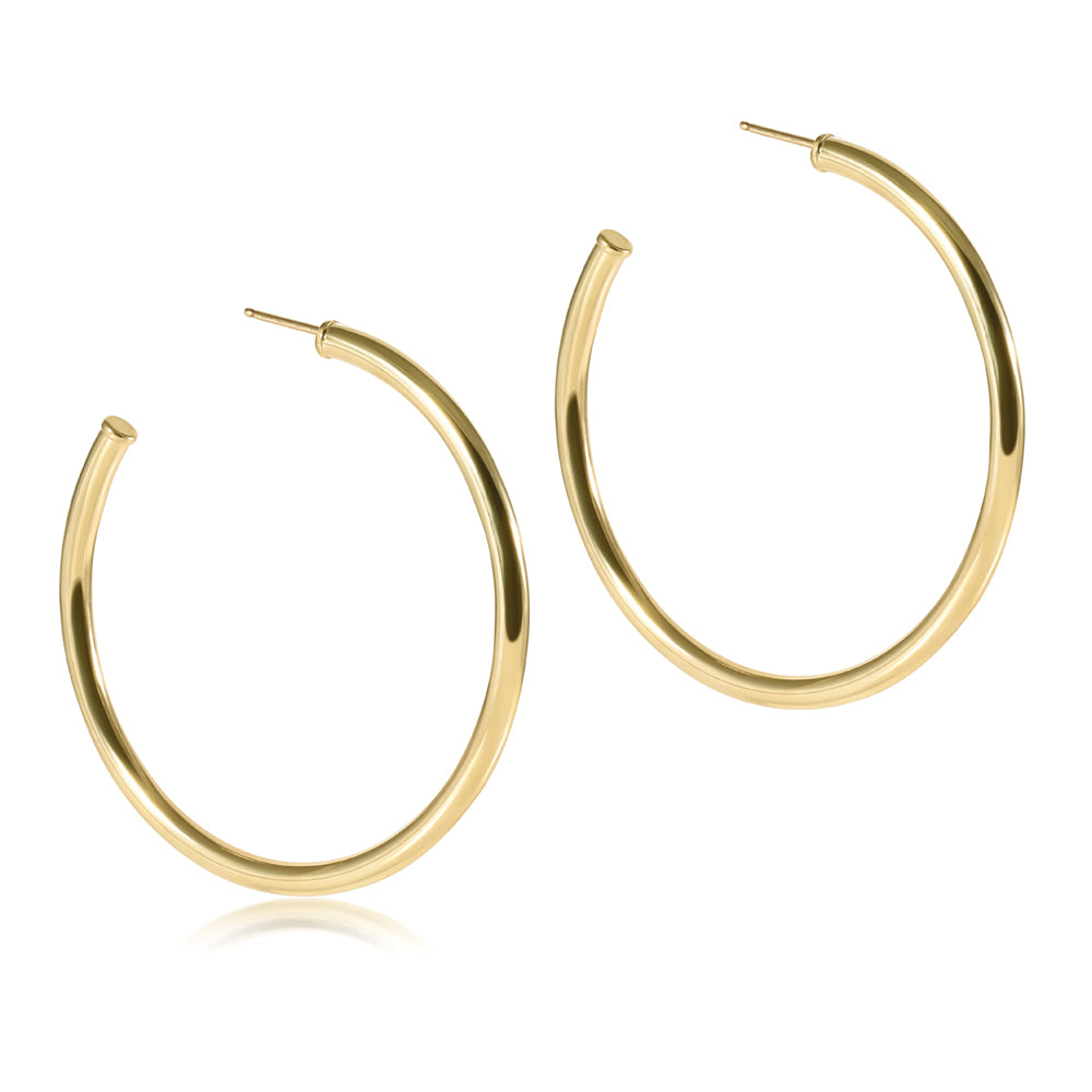 Earring Round 2" Gold Post Hoop 3mm Smooth