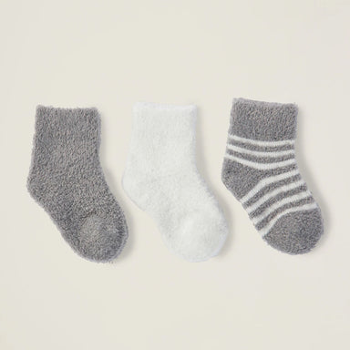 Barefoot Dreams Cozychic Infant Socks 3-Pack Pewter-Pearl 