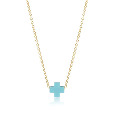 ENewton 16" Gold Signature Cross Turquoise Necklace